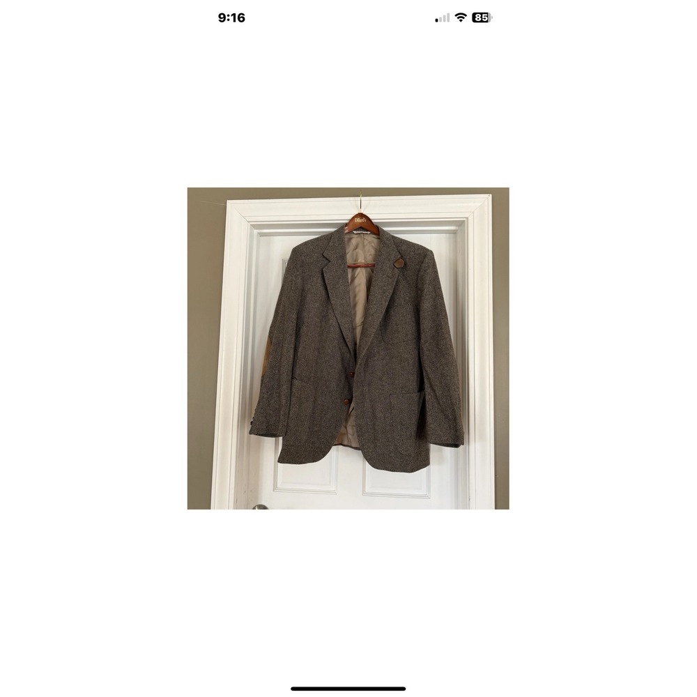 Hunt Club Mens Vintage Tweed Blazer Brown Herringbone Elbow Patches‎ 46L Sport